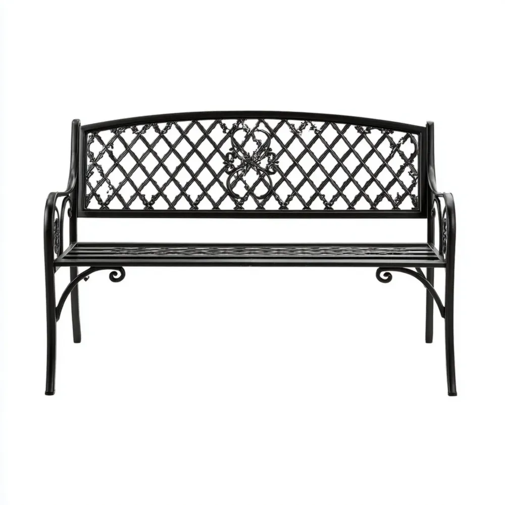 ガーデンベンチ 金属製 125x60x80 cm – ブラック – クラシックデザイン