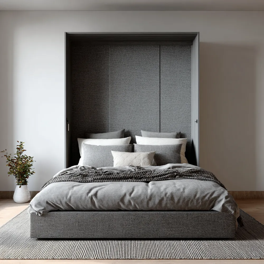 壁面ベッド クイーンサイズ グレー – モダンデザイン 200cm x 160cm x 40cm