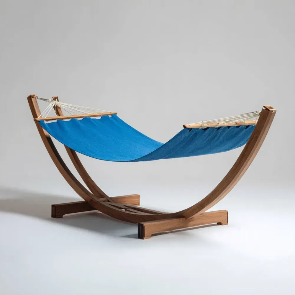 ハンモックセット ウッドフレーム 200x150 cm – ブルー – モダンデザイン