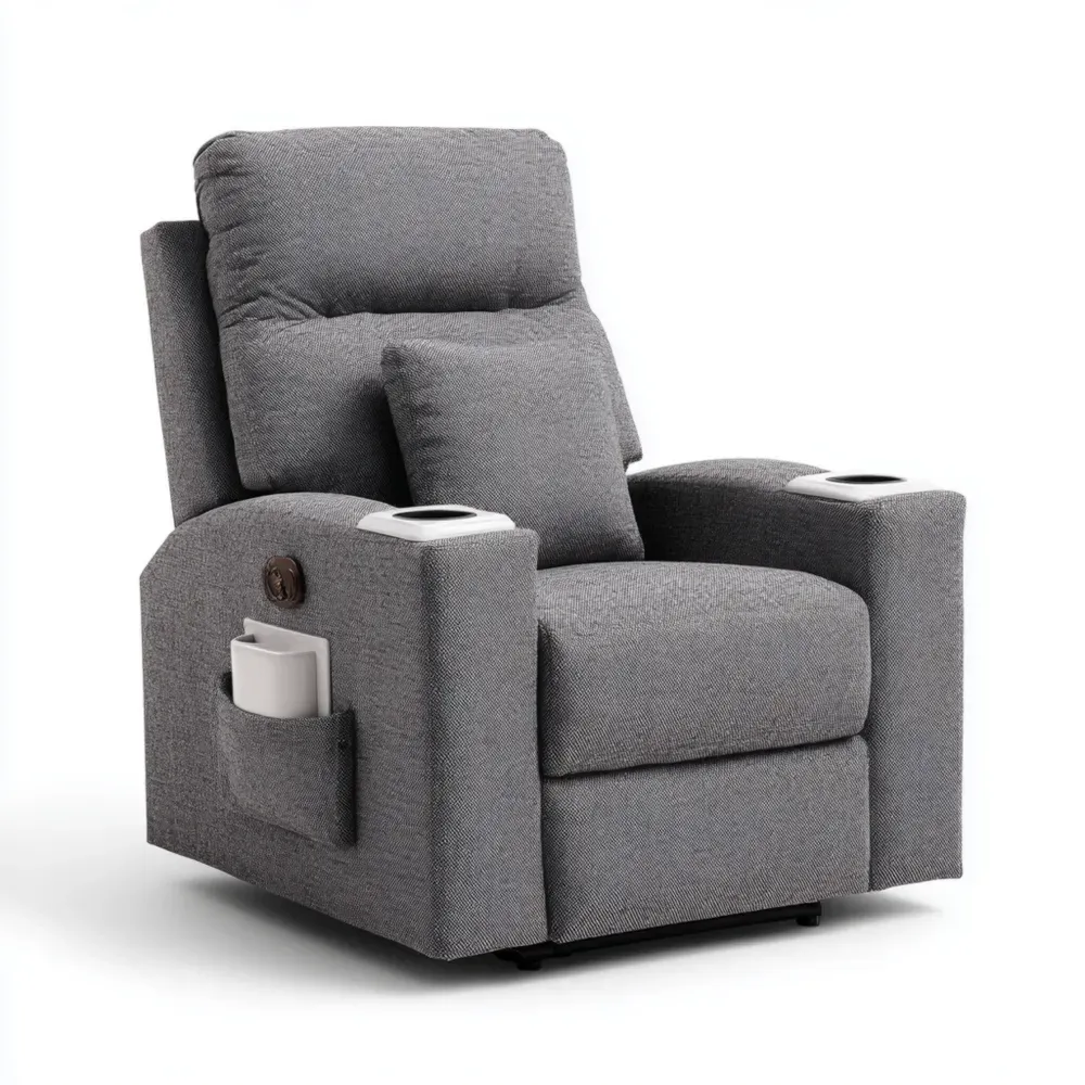 リクライニングチェア ファブリック 75x85x100 cm - グレー - カップホルダー付き