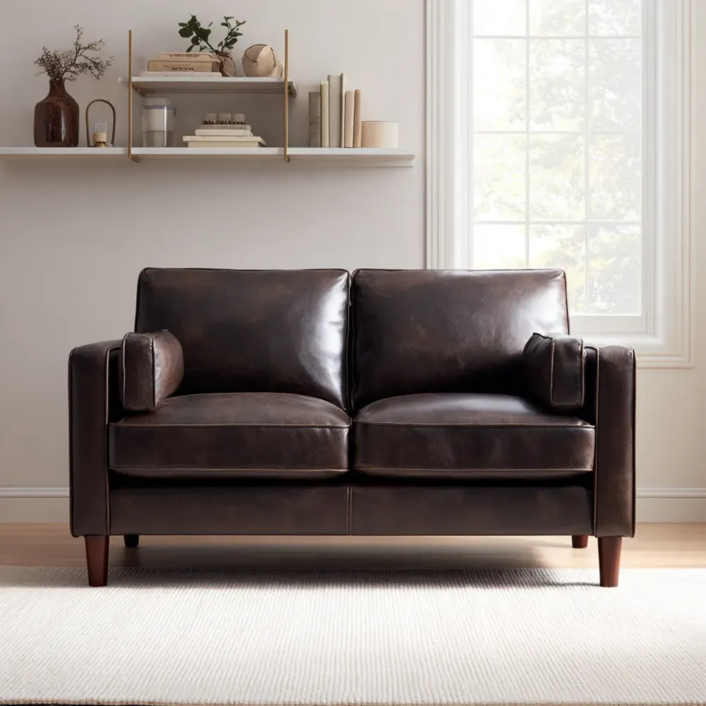 2人掛けソファ 合皮 180x90x80 cm – ダークブラウン – モダンデザイン