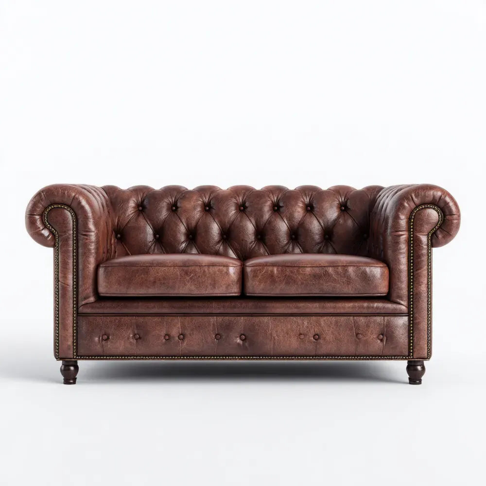 クラシック チェスターフィールドソファ レザー 200x85x75 cm – ブラウン