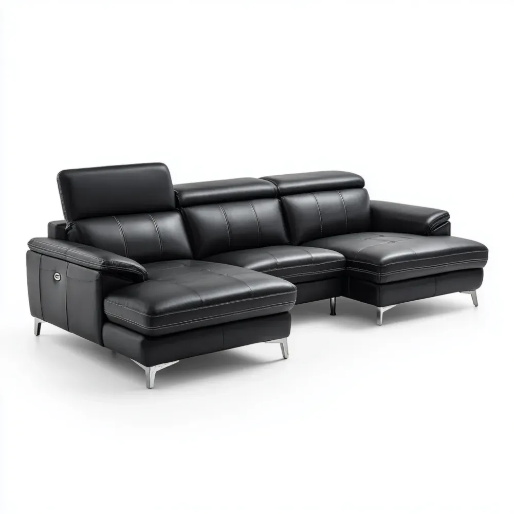 コーナーソファセット PUレザー 250x150x80 cm - ブラック - 現代デザイン