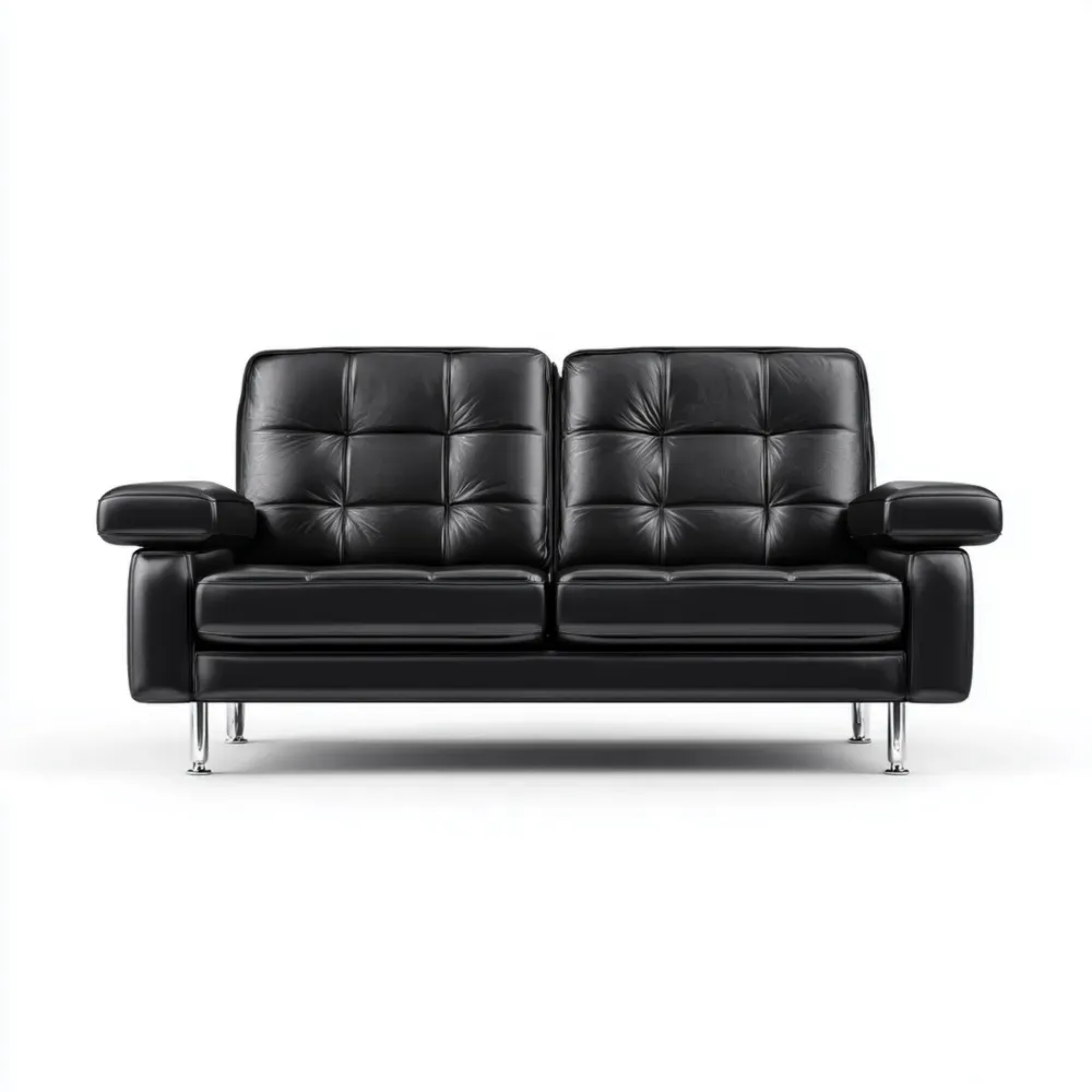 2人掛けソファ 合成皮革 150x85x80 cm – ブラック – モダンデザイン