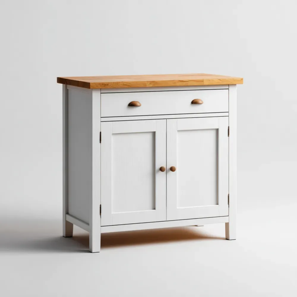 キッチンキャビネット 木製 90x45x85 cm – ホワイト/ナチュラルウッド仕上げ