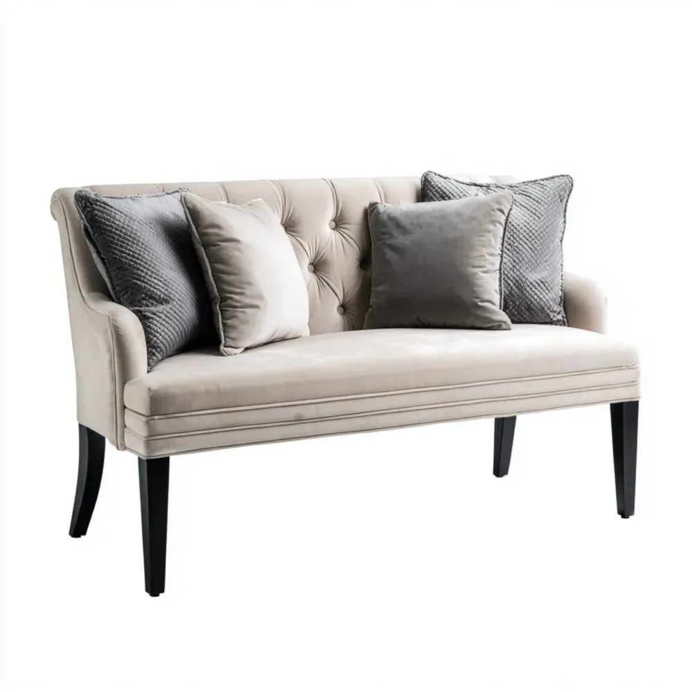 ソファ 150x80x90 cm ベルベット張り – ベージュ/グレー – エレガントスタイル