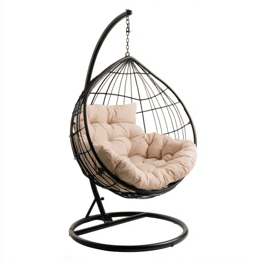 ハンギングチェア 105x120x196 cm クッション付き スチール製 - ベージュ