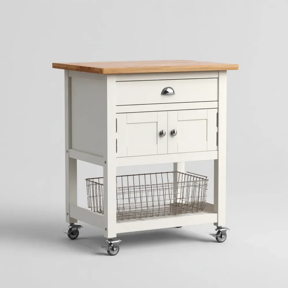 キッチンワゴン 60x40x90 cm – ホワイト/ナチュラルウッド
