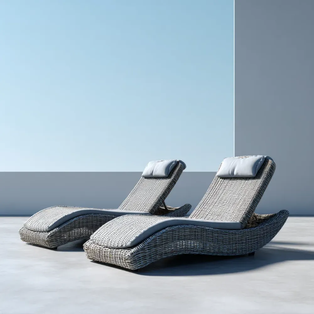 ガーデンリクライニングチェア 人工ラタン 滑らかな曲線デザイン (200x70x85 cm) – グレー