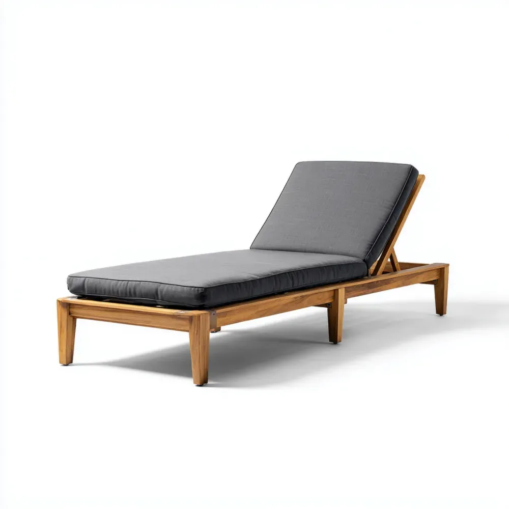 ガーデンリクライニングチェア ティク材 203x65x32cm – グレー – 調節可能なデザイン