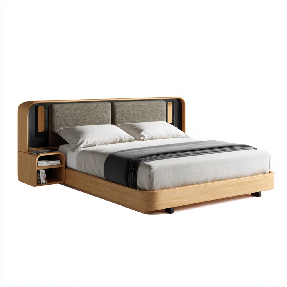 ダブルベッド 木製フレーム 190x200x40 cm – ナチュラルウッド – モダンデザイン