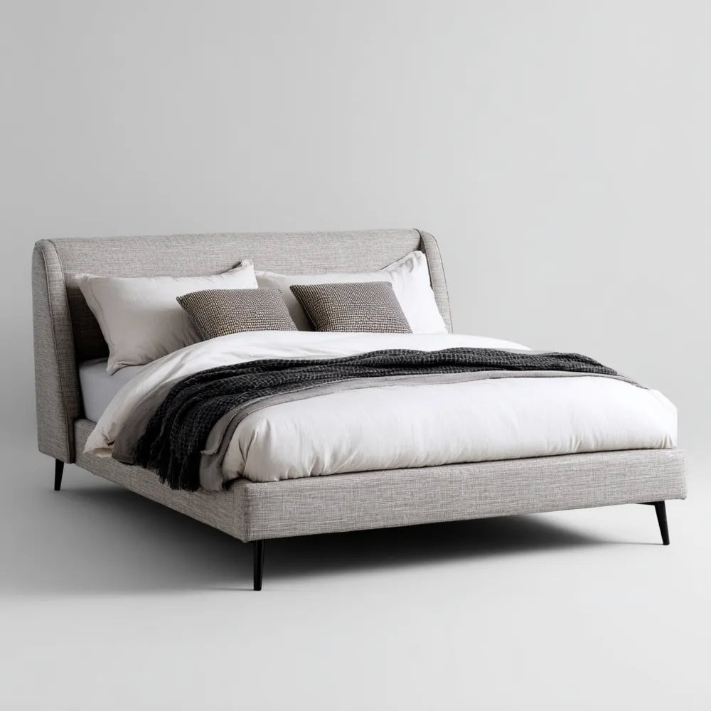 ダブルベッド 布製 140x200x100 cm – グレー – モダンデザイン