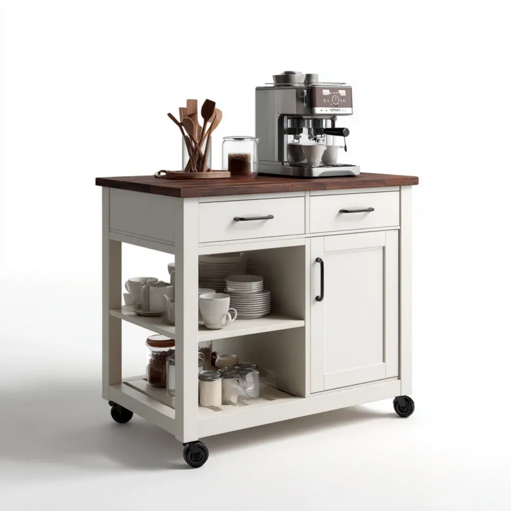 キッチンワゴン 木製カウンタートップ 90x60x85 cm – ホワイト