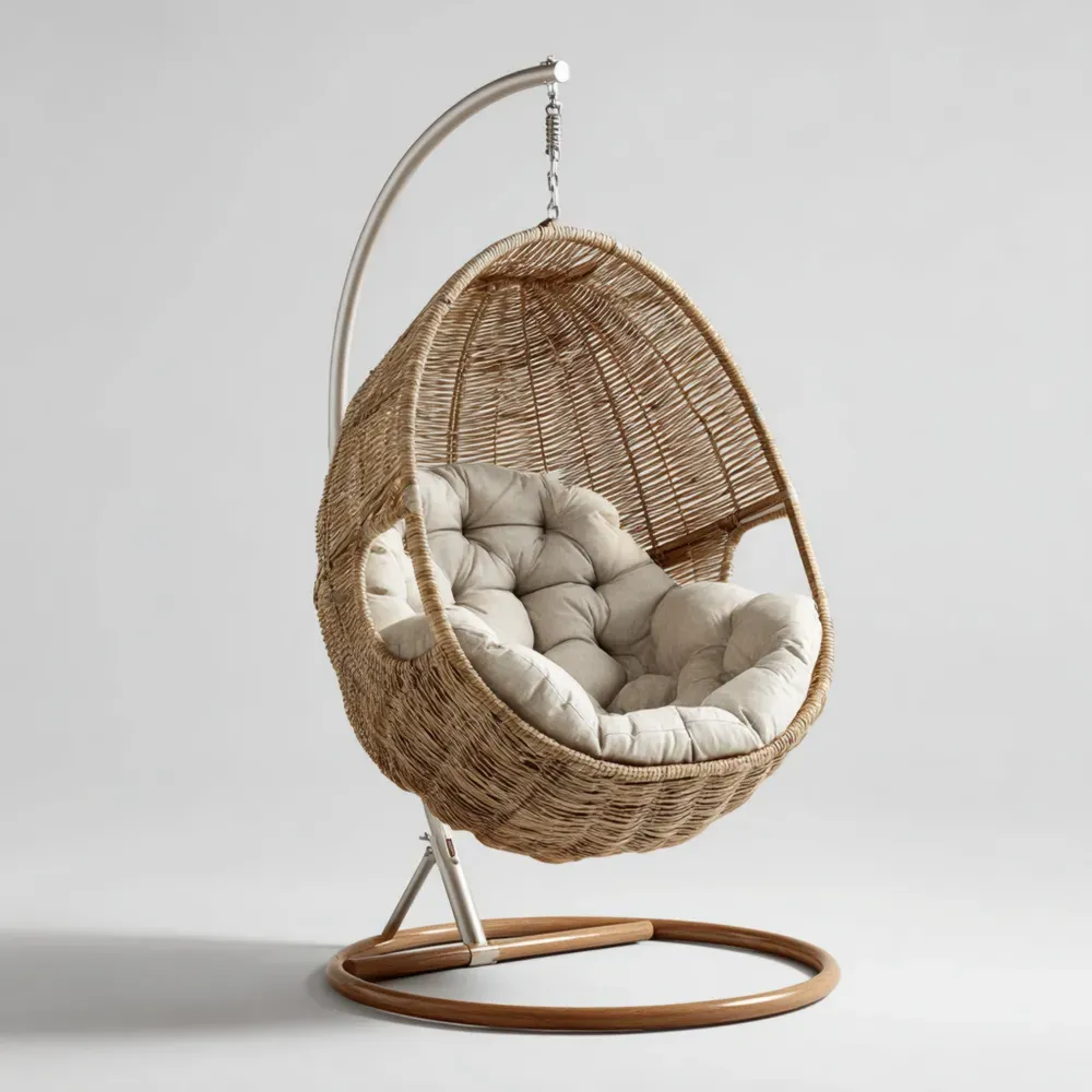 ハンギングチェア 籐製 105x105x198 cm – ベージュ/ナチュラル