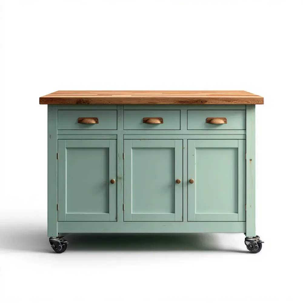 キッチンワゴン 木製トップ 90x60x85 cm - ミントブルー