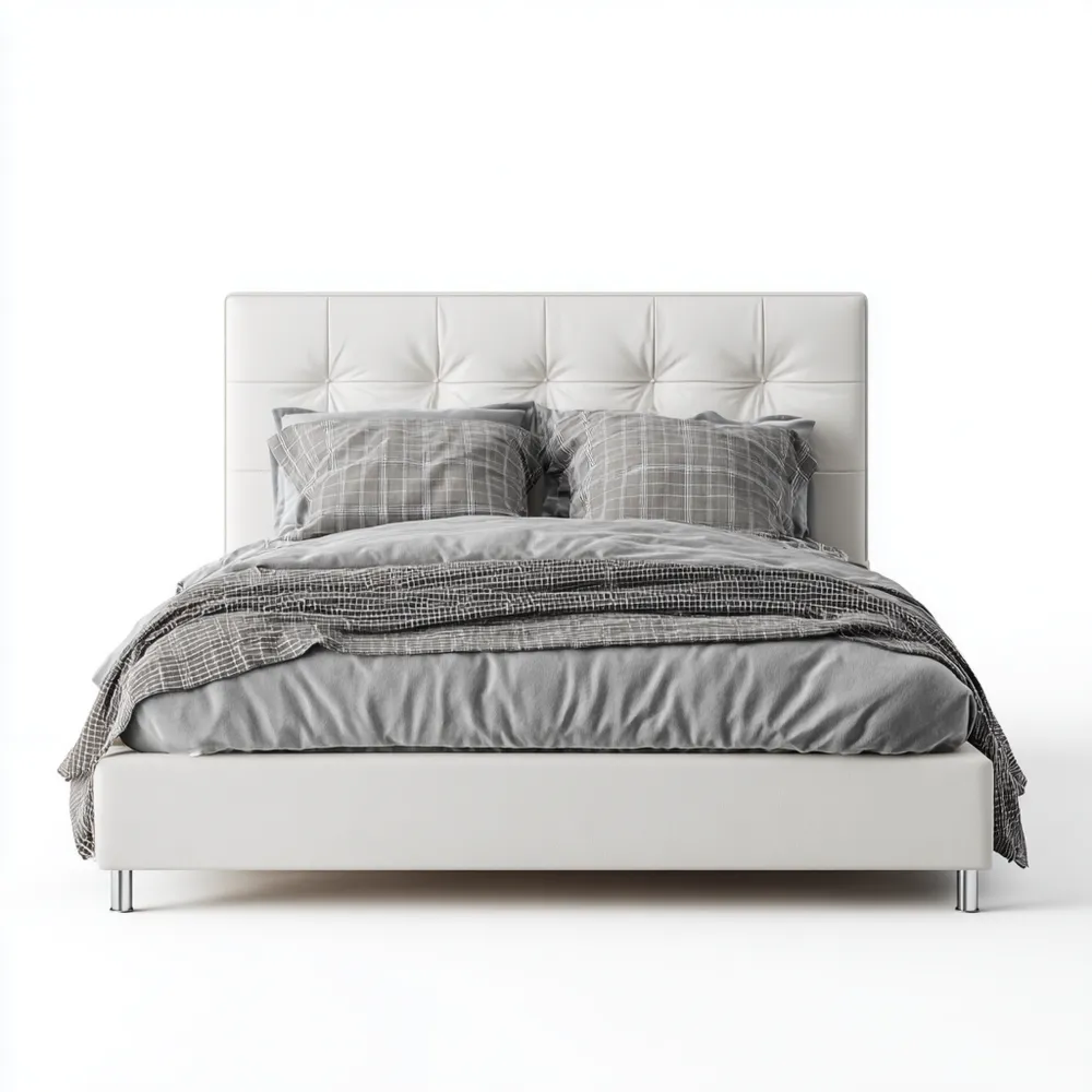 ダブルベッド 合成革 140x200x100 cm - ホワイト - モダンデザイン