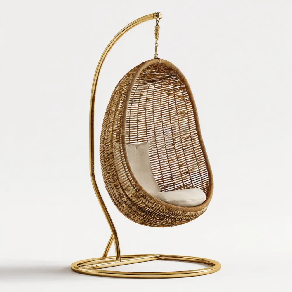 ハンギングチェア ラタン 150x100x200cm - ナチュラル - 屋内外対応