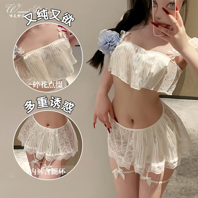 Floral Mesh 2 Pieces Loungewear Set, Lace Trim Sling Top & Shorts, Aesthetic Pure Style Homewear