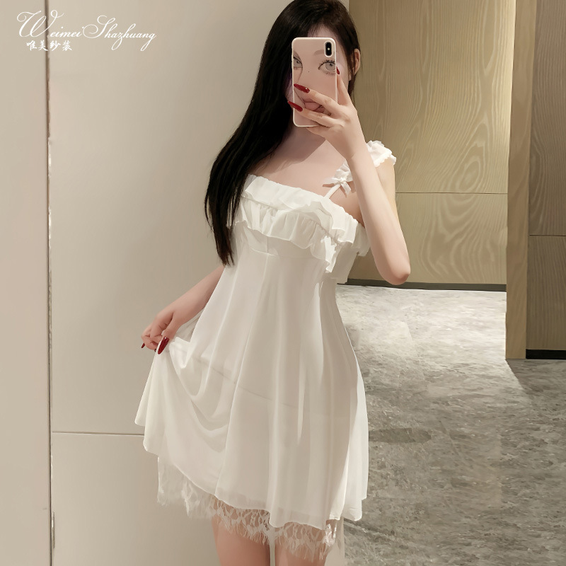 Summer Fairy Style Sling Nightdress, Sweet Princess Ice Silk Homewear, Fresh Aesthetic Ladies Loungewear