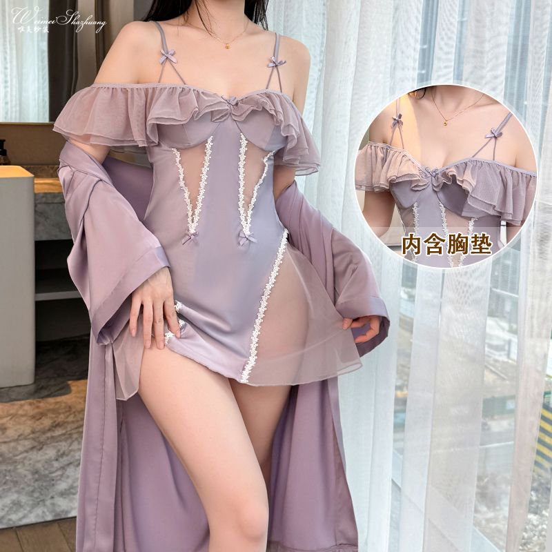 Satin Mesh Sling Nightdress, Hollow Out Side Homewear, Lace Trim Bow Decor Elegant Ladies Loungewear