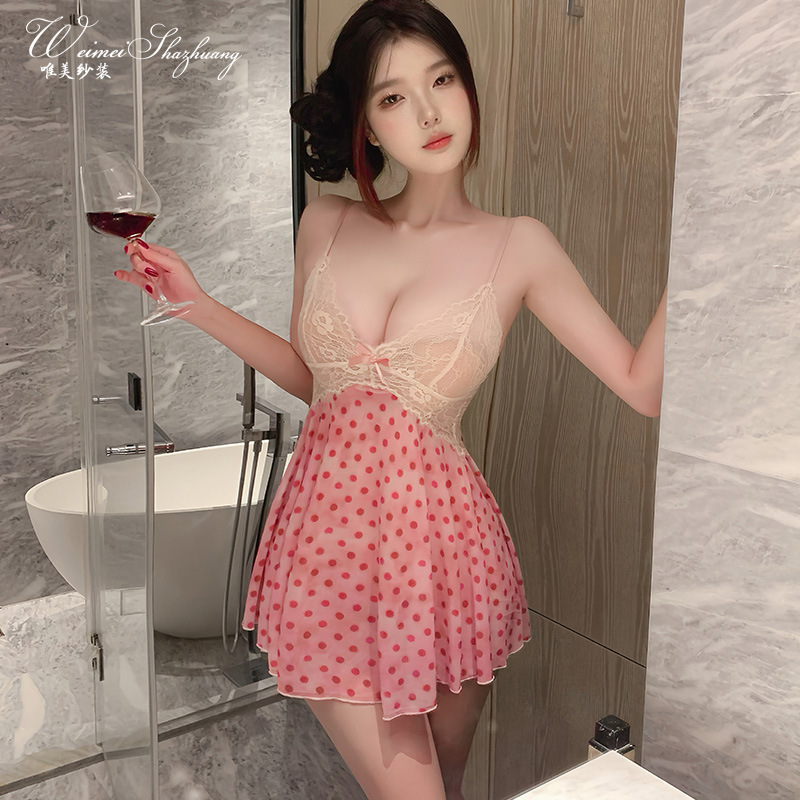 Leopard Print Mesh Sling Nightdress, Deep V Neck Lace Homewear, Elegant Sheer Ladies Loungewear