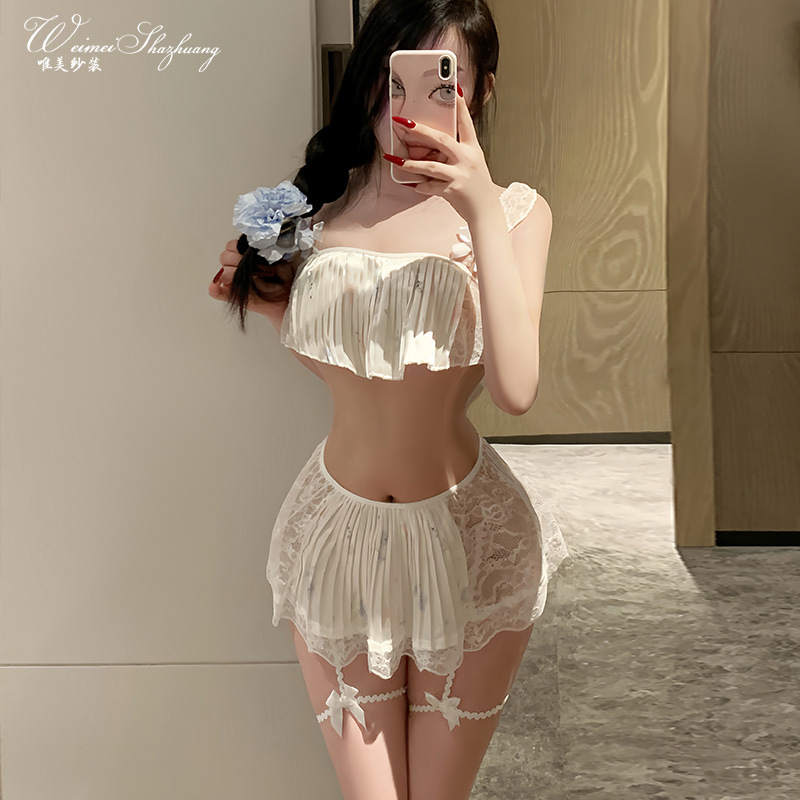 Floral Mesh 2 Pieces Loungewear Set, Lace Trim Sling Top & Shorts, Aesthetic Pure Style Homewear