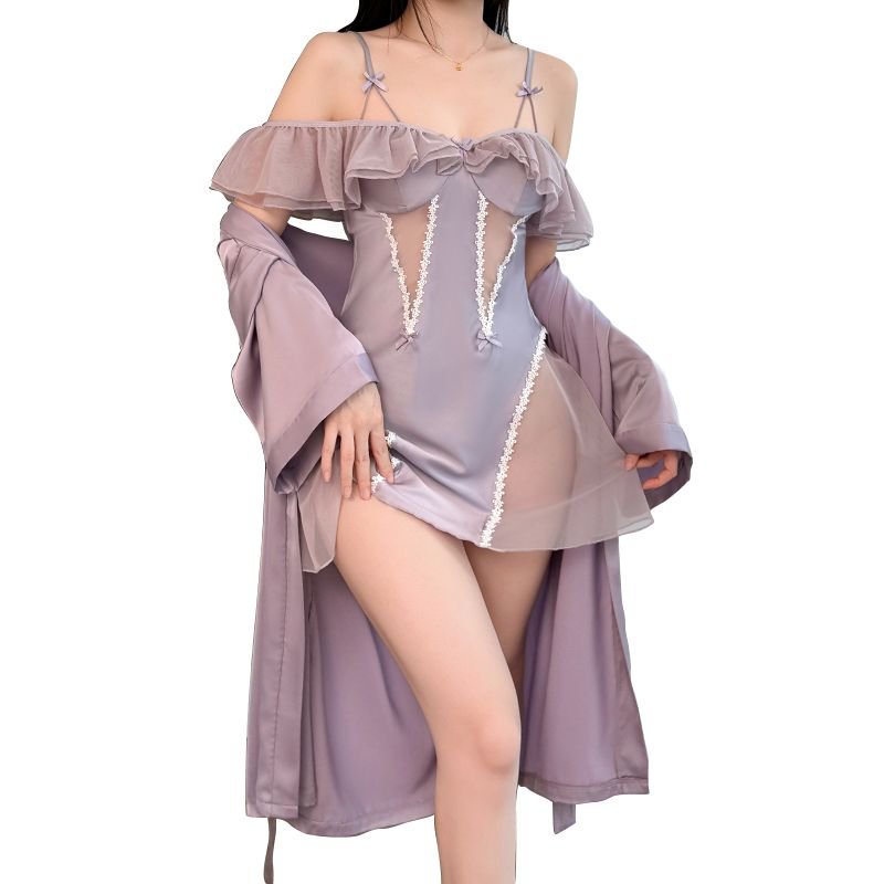 Satin Mesh Sling Nightdress, Hollow Out Side Homewear, Lace Trim Bow Decor Elegant Ladies Loungewear