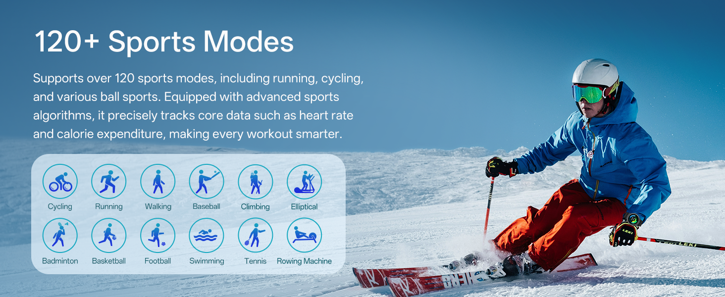 Supports over 120 sports modes, including running, cycling,  and various ball sports