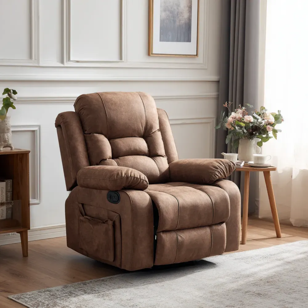 リクライニングチェア マイクロファイバー 85x90x100cm – ブラウン – コンフォートデザイン