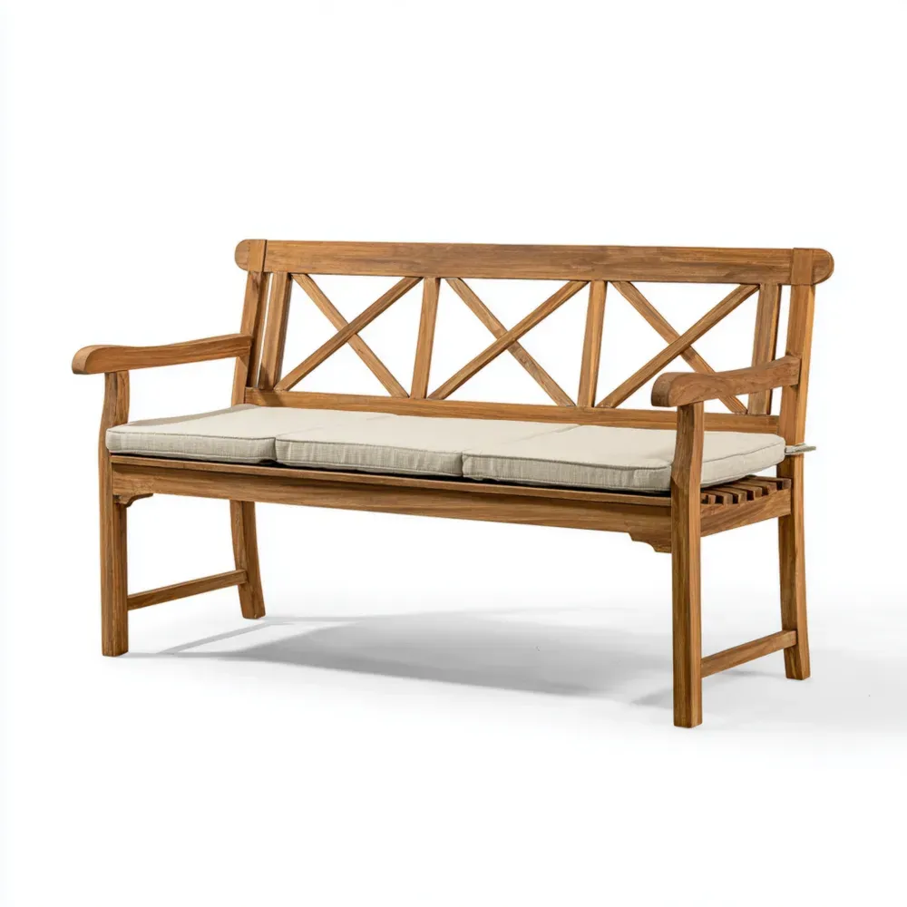 庭園ベンチ チーク材 クッション付き アウトドア用 150x60x90 cm