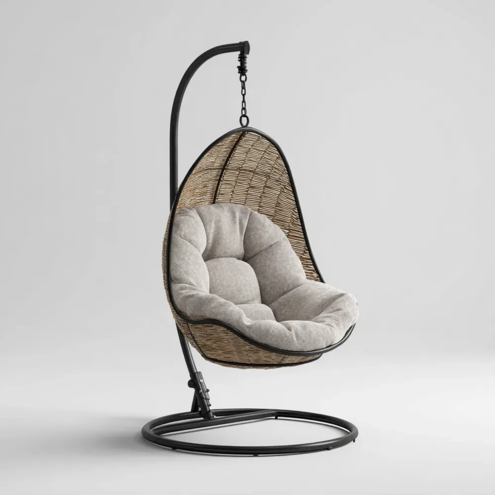 ハンギングチェア クッション付き ラタン風 100x100x200 cm – ベージュ – 屋内外用