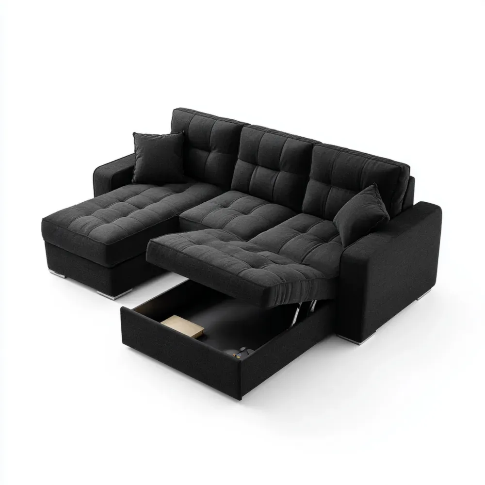 ソファベッド 布製 幅230x奥行150x高さ90cm – ブラック – モダンデザイン