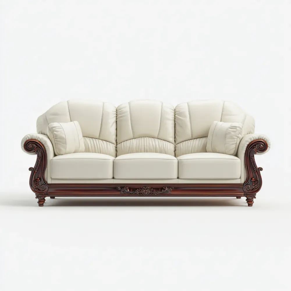 3人掛けソファ レザー 210x95x100 cm – アイボリー – クラシックスタイル