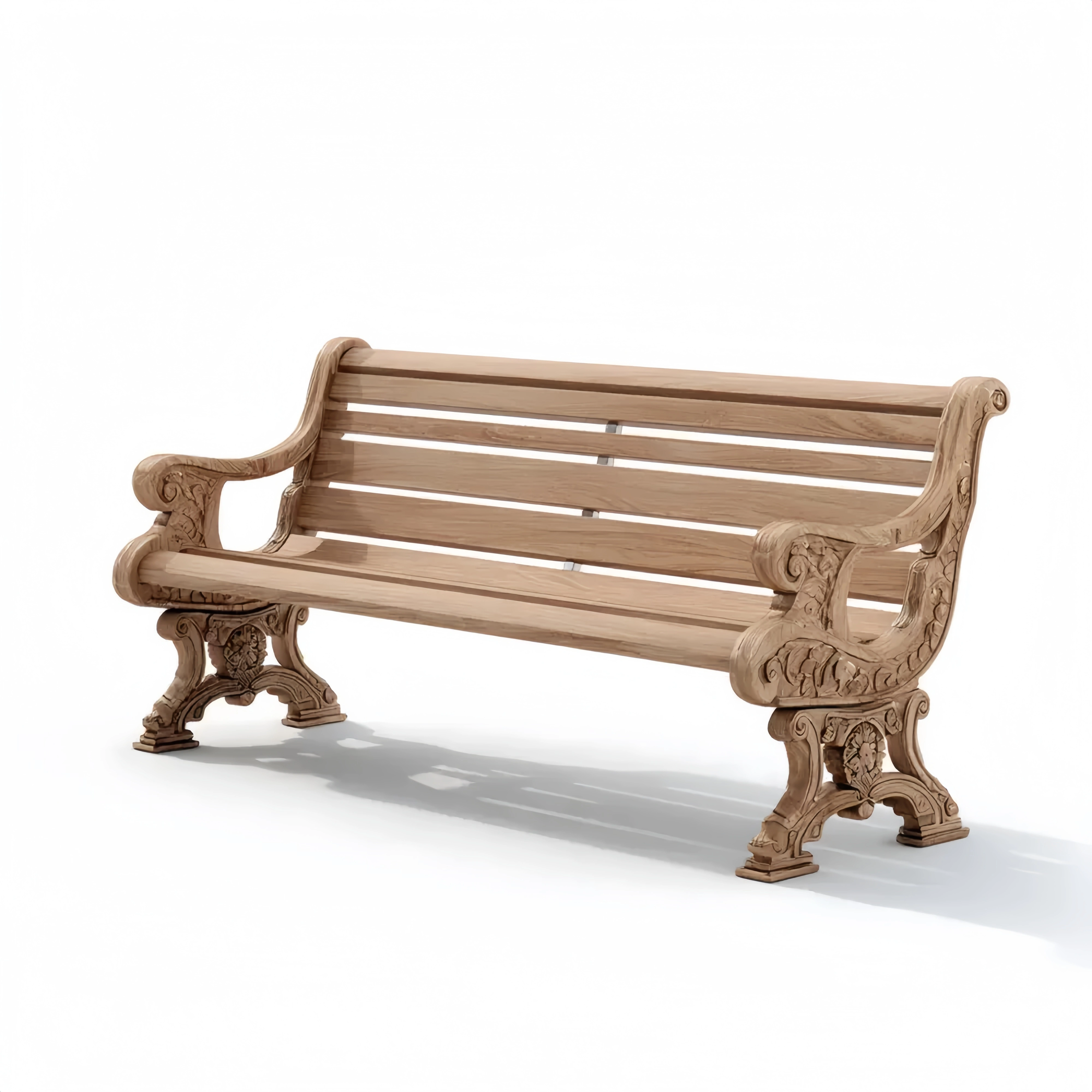 屋外ベンチ 天然木製 120x45x80 cm – ナチュラルブラウン – アンティーク彫刻デザイン