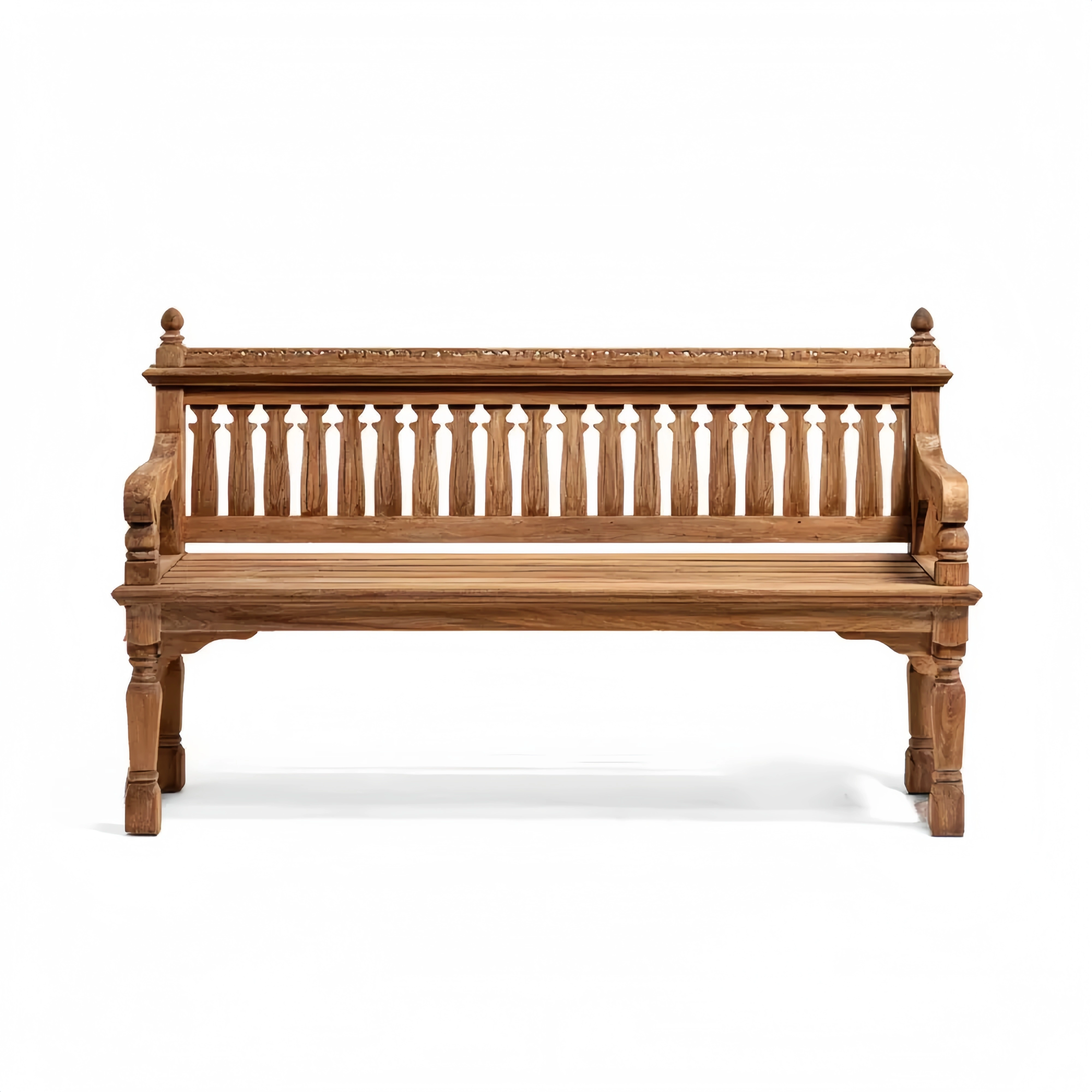 木製ガーデンベンチ 150cm x 60cm x 90cm - ナチュラル色 アンティーク仕上げ