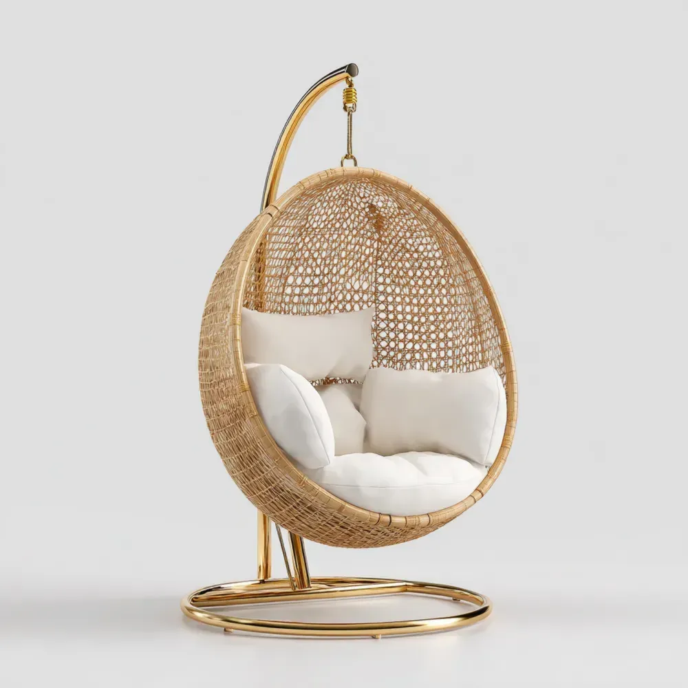 ハンギングチェア ラタン 150x105x95 cm – ナチュラル/ホワイト – エレガントデザイン