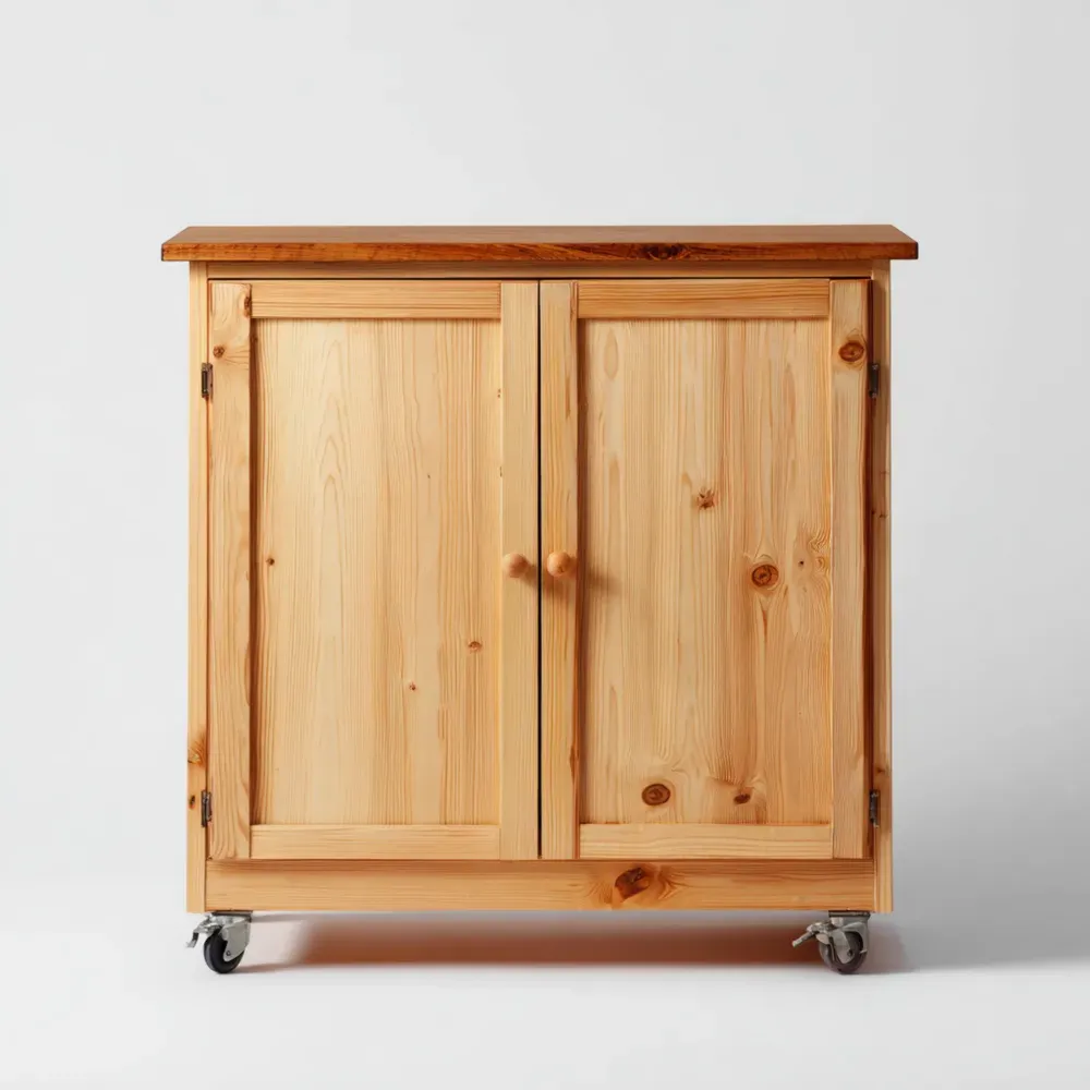 キッチンワゴン パイン材 80x40x90 cm – ナチュラルウッド – 収納棚付き