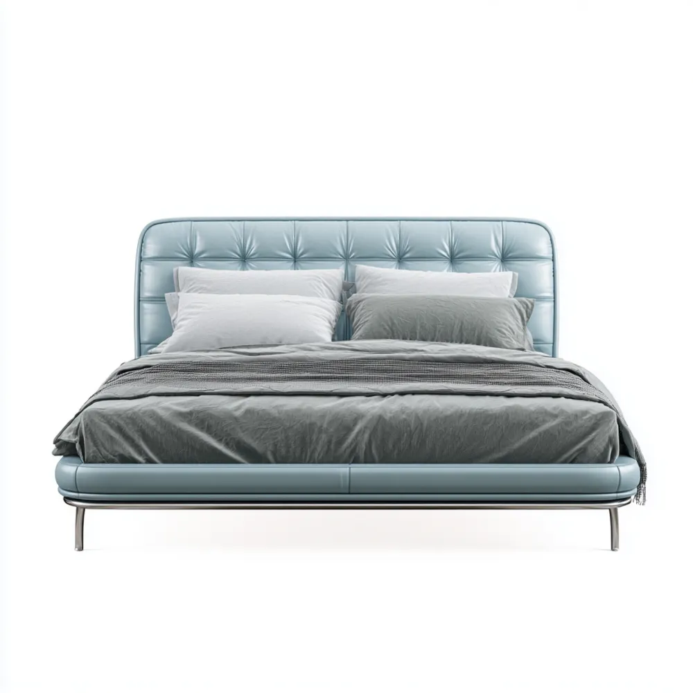 ダブルベッド 合成革 160x200x100 cm – ブルー – モダンデザイン