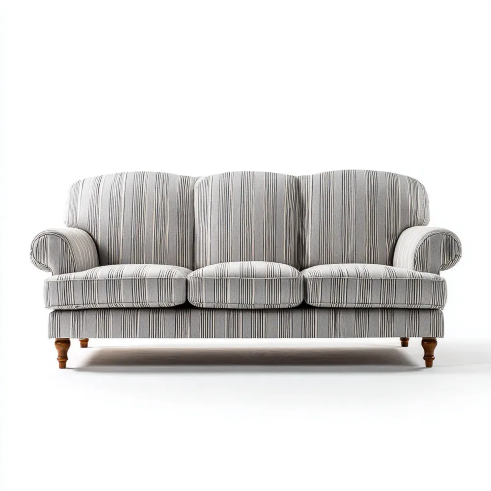3人掛けソファ 布製 200x90x85 cm – グレー/ホワイトストライプ – クラシックデザイン
