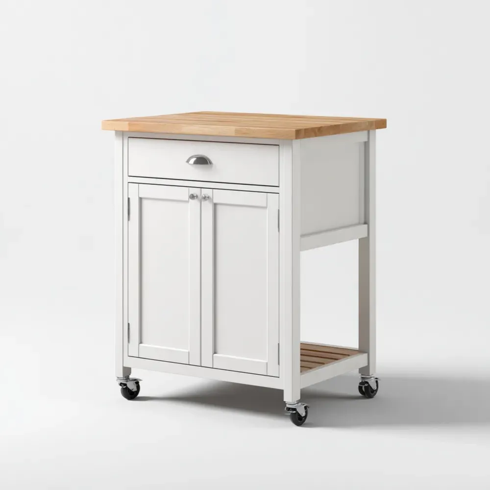 キッチンワゴン 木製天板 85x60x40 cm – ホワイト – 多機能デザイン