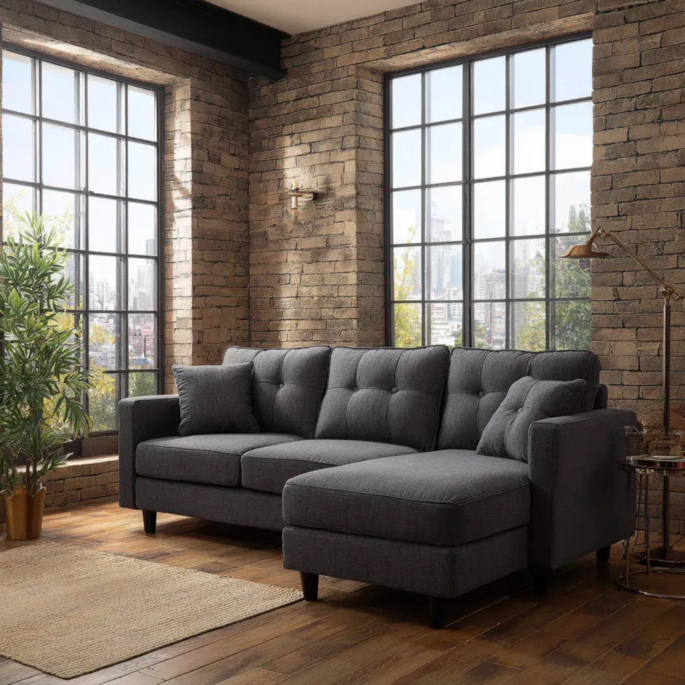 現代デザインファブリックコーナーソファ 230x145x85 cm – ダークグレー