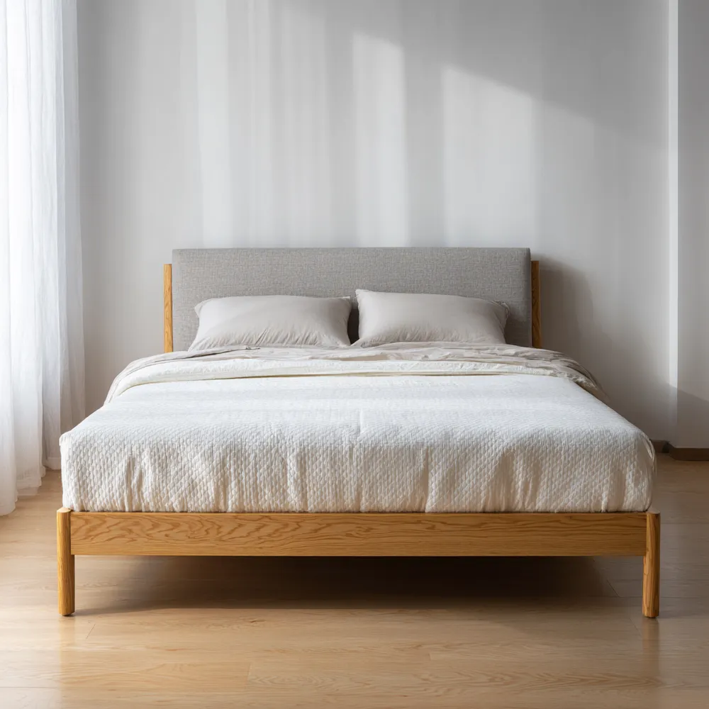 ダブルベッド 木製フレーム 140x200x90 cm ナチュラルカラー 現代的デザイン