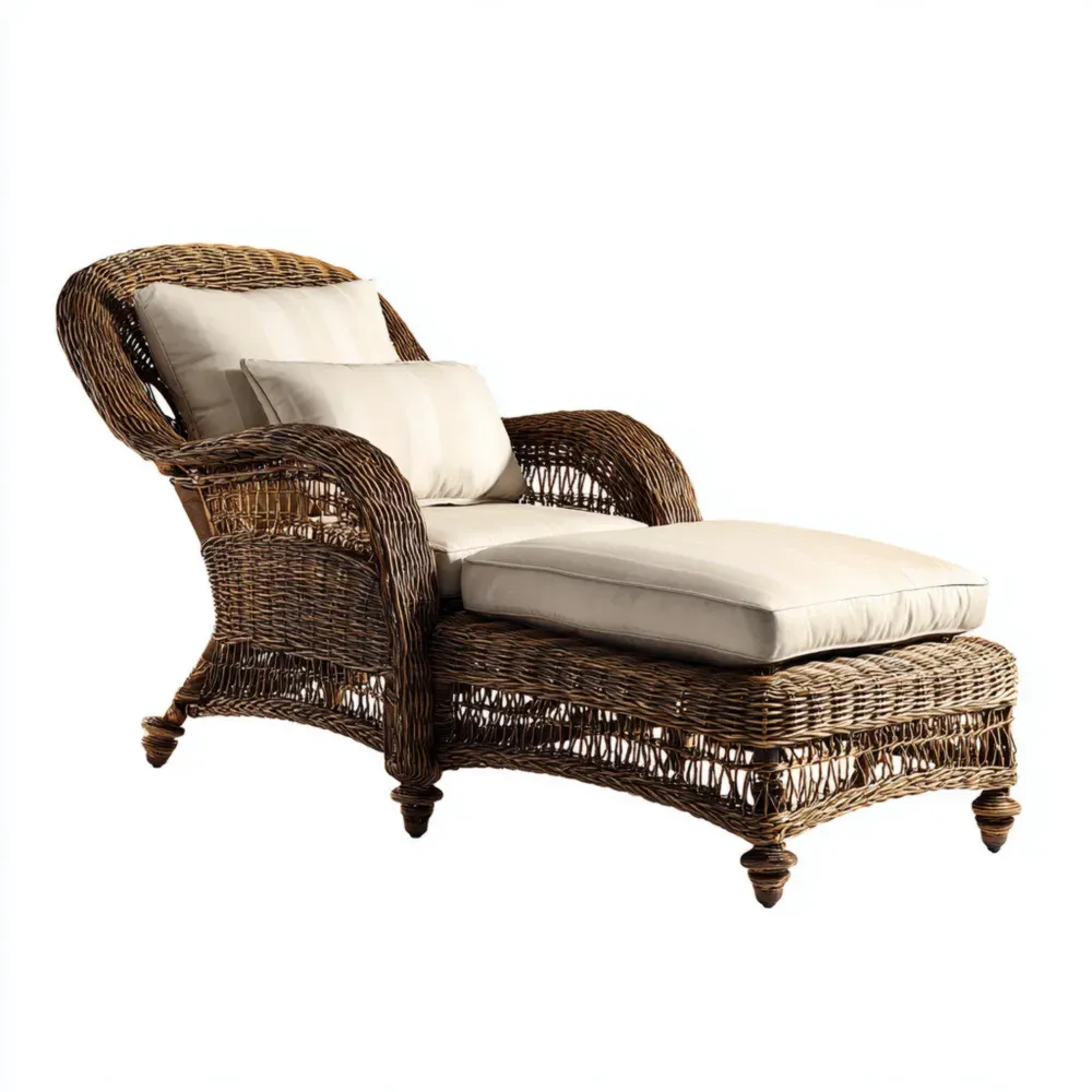 籐製リクライニングチェア クッション付き 95x160x70 cm – ベージュ – アウトドア用