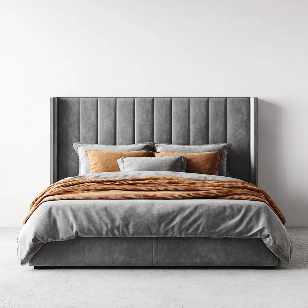 ダブルベッド ベルベット 140x200x120cm グレー モダンデザイン