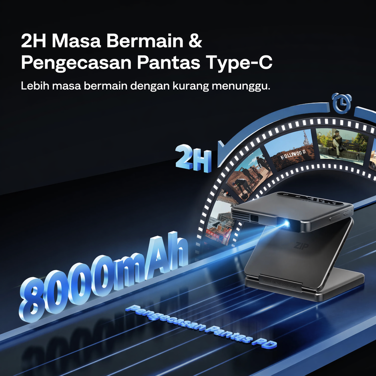 PIZER ZIP Tri-Fold Projektor Mini Mudah Alih
