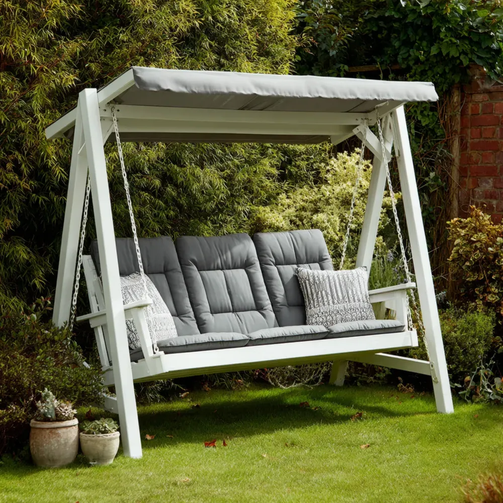 ガーデンスイングチェア 木製フレーム 200x150x180 cm グレー 耐候性デザイン