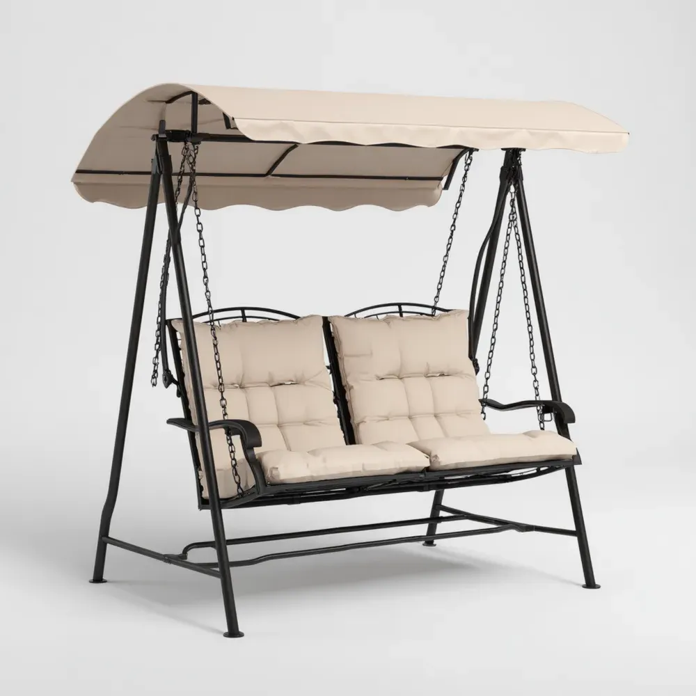 屋外用ガーデンスイングチェア 170x110x153 cm 耐候性クッション付き - ベージュ - モダンデザイン