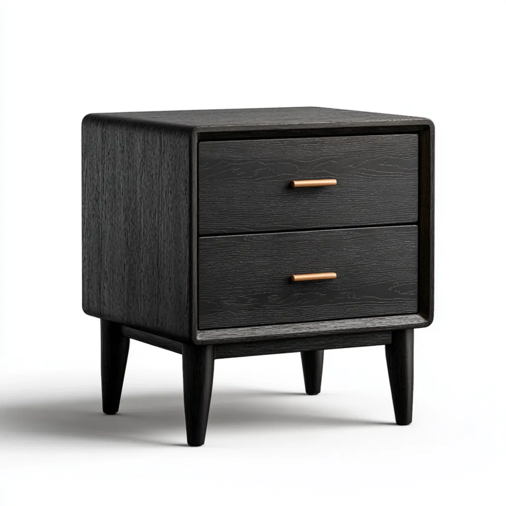 サイドテーブル 木製 2引き出し 45x35x55 cm - ブラック - モダンデザイン