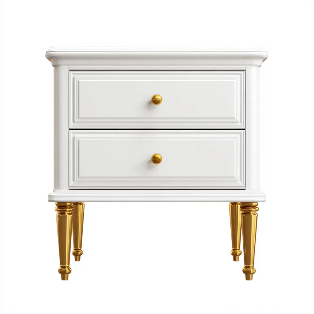 ナイトテーブル 木製 2引き出し 50x40x60 cm – ホワイト/ゴールド – クラシックデザイン