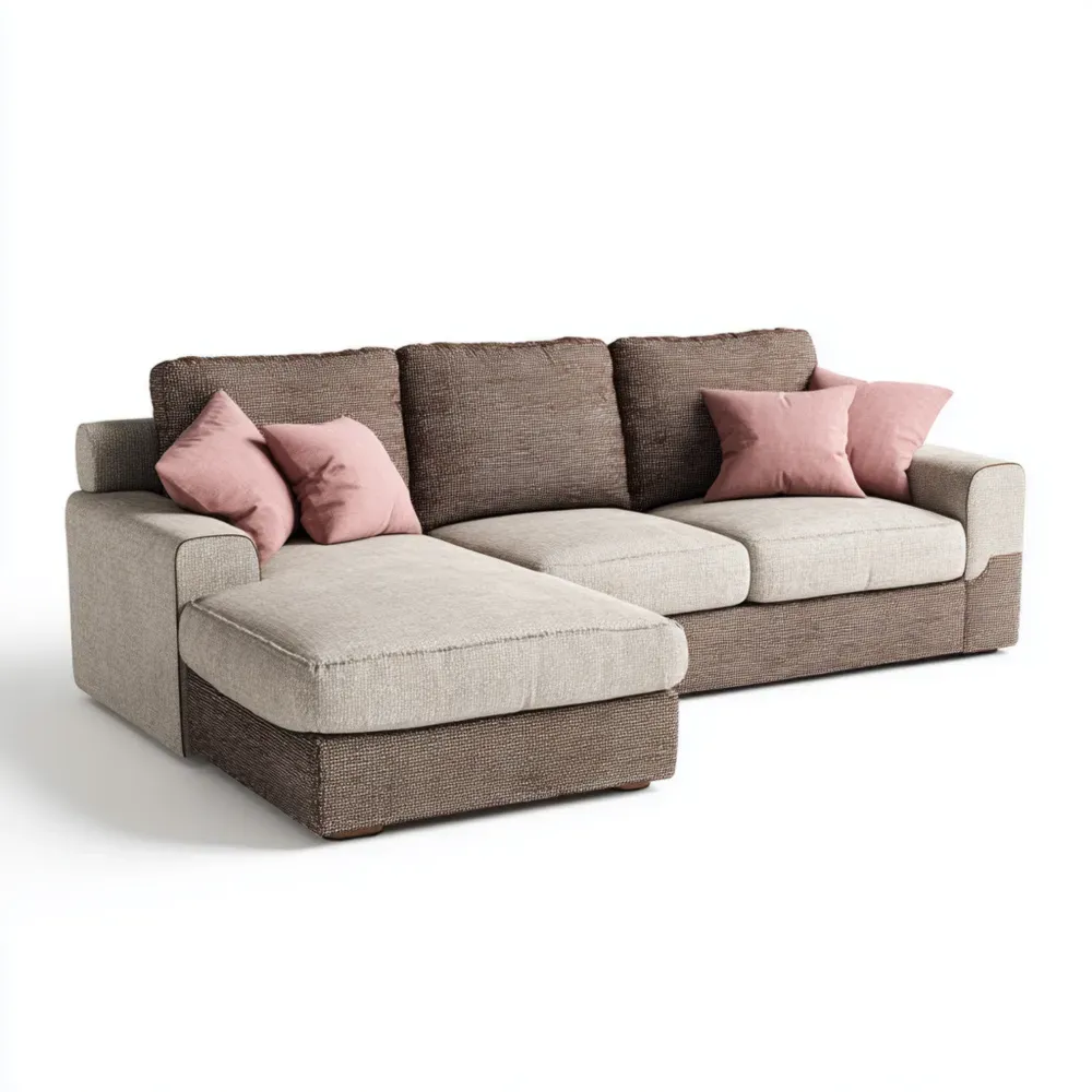 コーナーソファセット ファブリック 230x160x85 cm – ベージュ/ブラウン – モダンデザイン